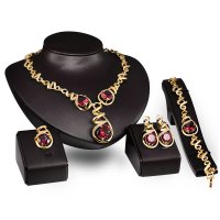 SET575 - Red Droplet Four Piece Jewellery Set